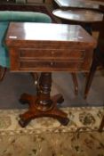 Early Victorian mahogany combination sewing and games table with folding revolving baize lined top