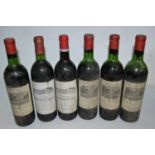 Six bottles of red Pauillac: four bottles of Chateau Duhart Milon Rothschild 1970, two bottles of