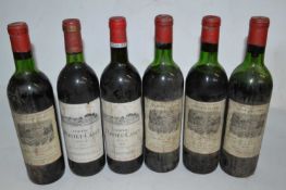 Six bottles of red Pauillac: four bottles of Chateau Duhart Milon Rothschild 1970, two bottles of