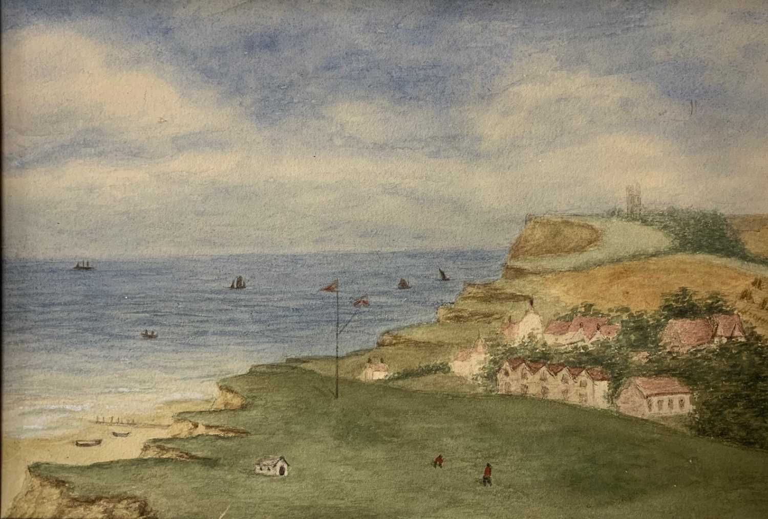 British School, 20th century, Sheringham Golf Course towards Cromer, unframed,15.5x23cm, mounted.