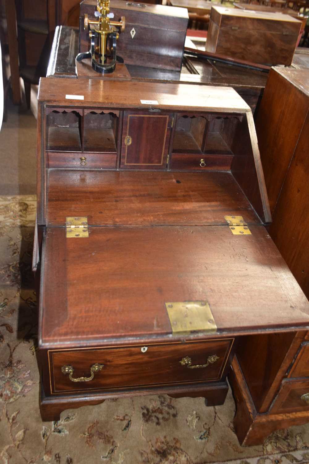 Small Georgian style mahogany bureau of narrow form with full front opening to an interior with - Image 2 of 2