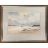 Doreen Allen - Clearing Shower, Brancaster Staithe, w/c, framed and glazed