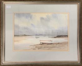 Doreen Allen - Clearing Shower, Brancaster Staithe, w/c, framed and glazed