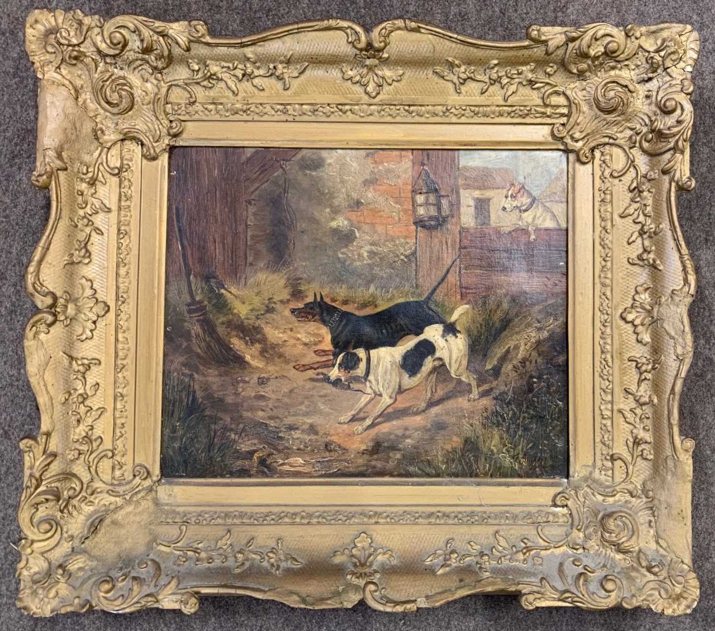 Attributed to Thomas Smythe (1825-1906), A trio of hounds rat catching, oil on canvas, signed - Image 2 of 2