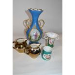 A group of late 19th Century ceramics including an English spill vase painted with flowers, two