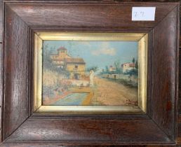 Spanish School, circa 20th century, Old Spanish Town, oil on board, indistinctly signed, 11x16.