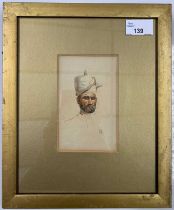 Indian School, 20th century, Bust portrait of an Indian gentleman, watercolour, initialed VG,