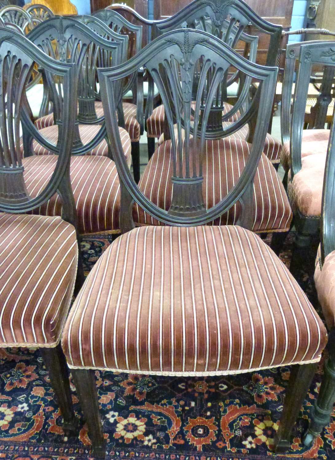 Set of eight Georgian style mahogany dining chairs with wheatsheaf decoration - Image 2 of 2