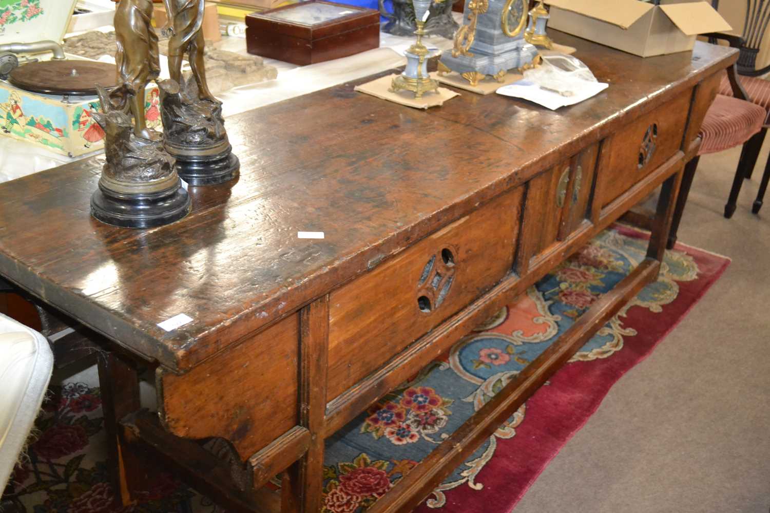 A 19th Century Chinese side table with two small central doors and slide out side recess covers, - Image 2 of 2