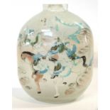 A large glass scent bottle with Chinese painted decorated and signature to neck, 14cm high