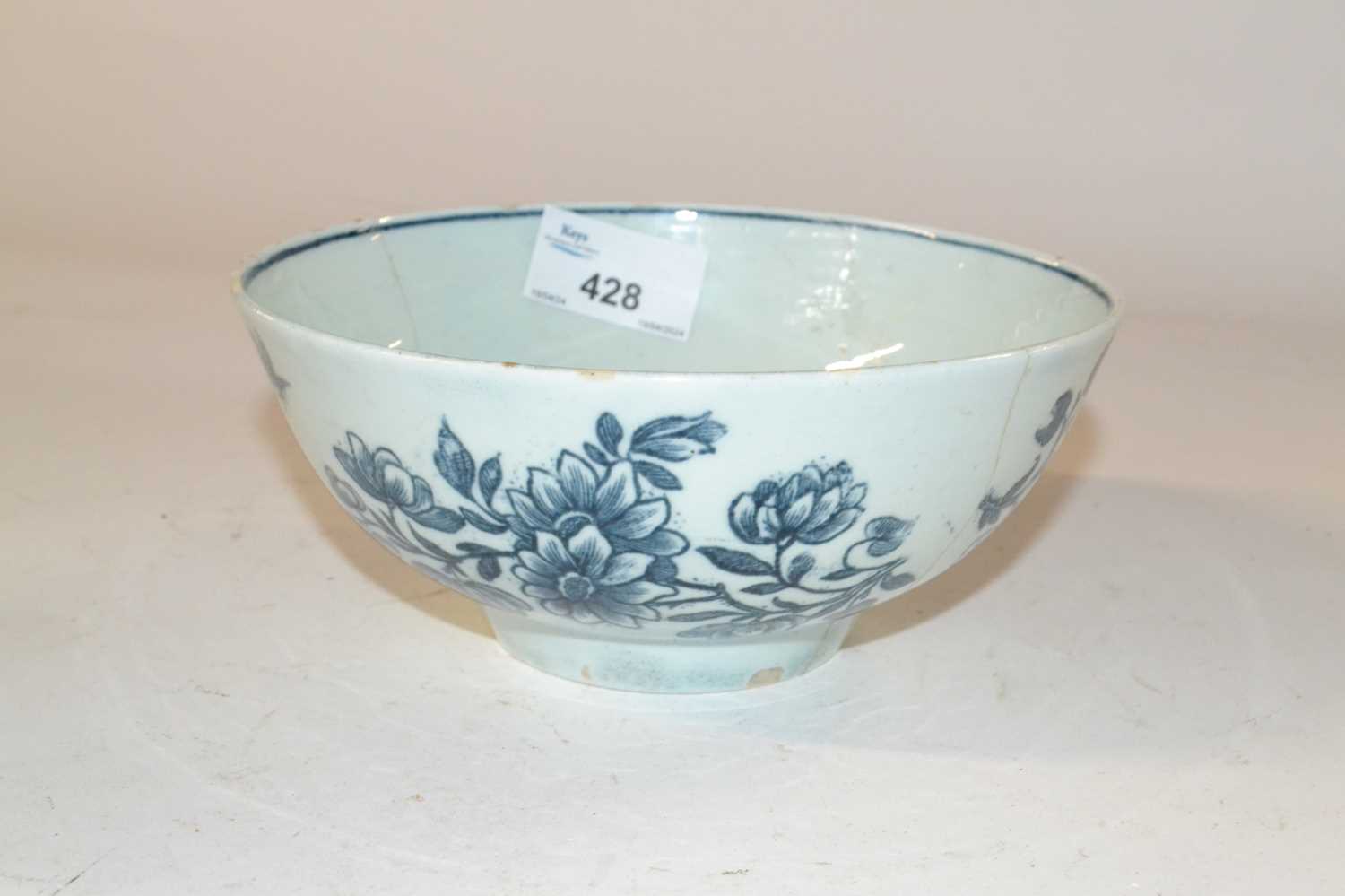 An English porcelain 18th Century slop bowl with painted floral design, the interior with a - Image 2 of 3