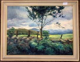Evelyn Fulluck (active 1969-77), Landscape view (possibly Peak District), oil on board, signed and