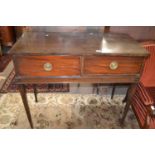 19th Century mahogany side table with two drawers with ringlet handles, raised on tapering square