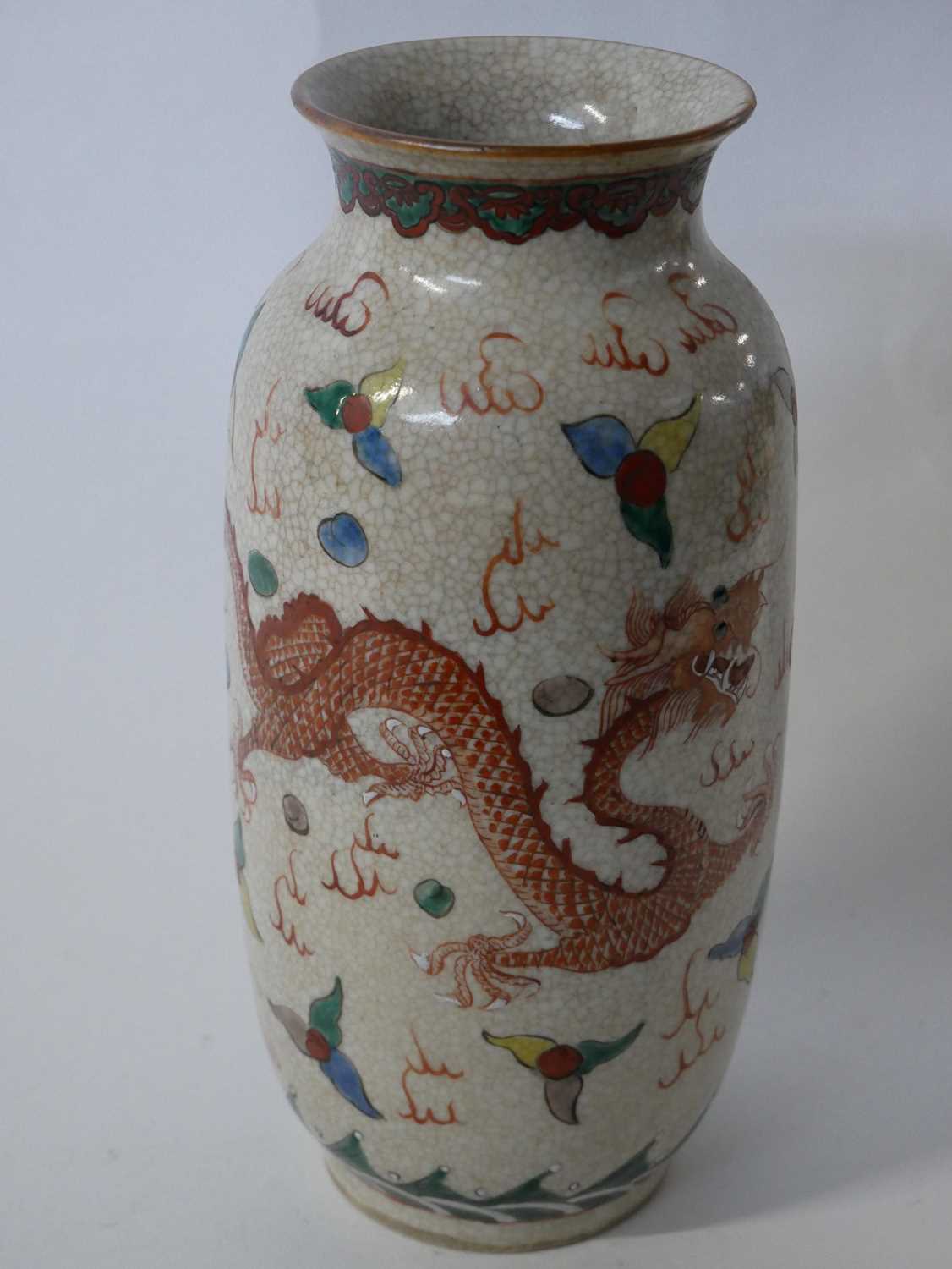 Chinese crackle ware vase with polychrome decoration of opposing dragons in famille vert and famille - Image 26 of 36