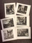 After Frank William Brangwyn (1867-1956), Six monochrome lithographs laid on card, inscribed '