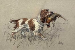 John Paley (British, 20th century), Springer Spaniel with a Ring Necked Pheasant, gouache and pencil