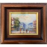 Caroline Burnett (American,1877-1950), Parisian street, oil on board, signed, 9x12cm, framed