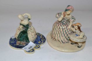 Two pottery groups, one with a woman and child impressed dated 1860 and one other