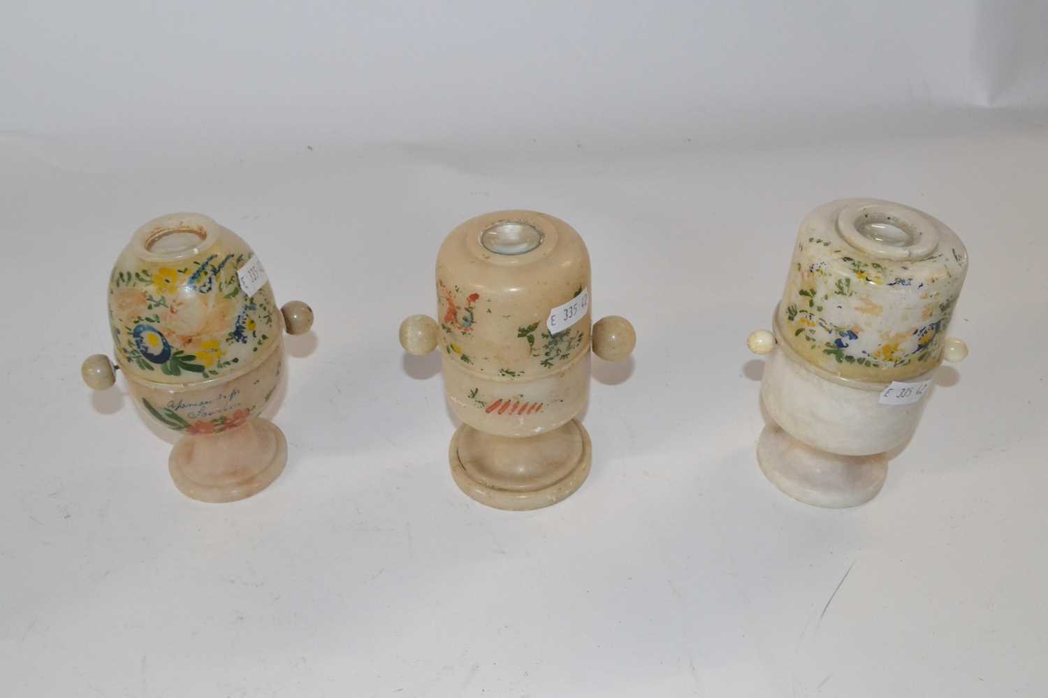 Group of three alabaster late 19th Century "peep-egg" viewers with views of Brighton, Scarborough