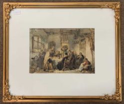 In the manner of George Cattermole RWS (1800-1868), Medieval interior scene, watercolour, 23x33cm,