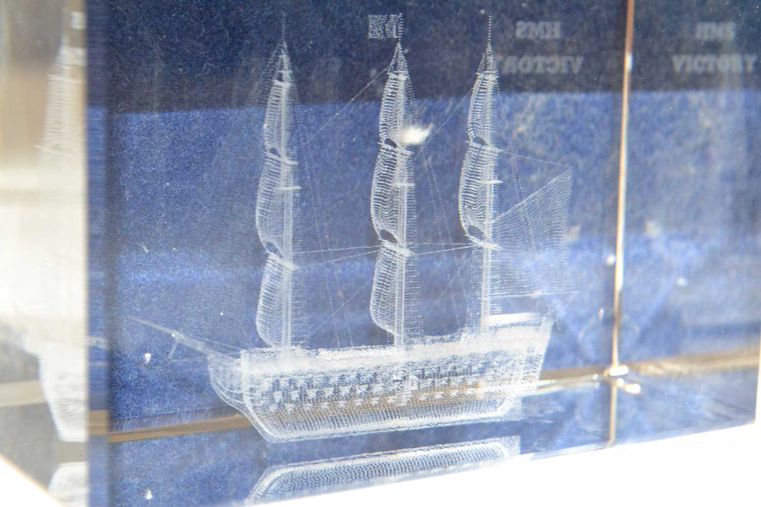 A replica of HMS Victory, designed in crystal on a small oak block, limited edition of 500, this - Image 3 of 3