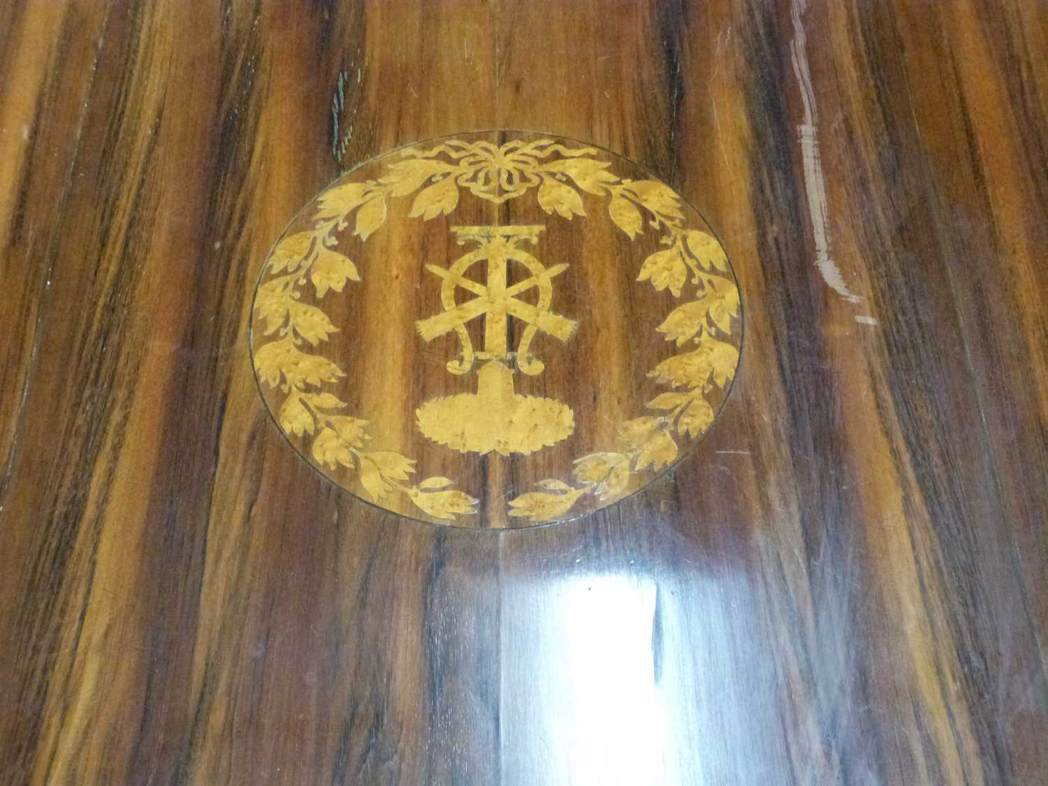 An unusual 19th Century octagonal centre table with inlaid armorial to centre, surrounded by - Image 2 of 3