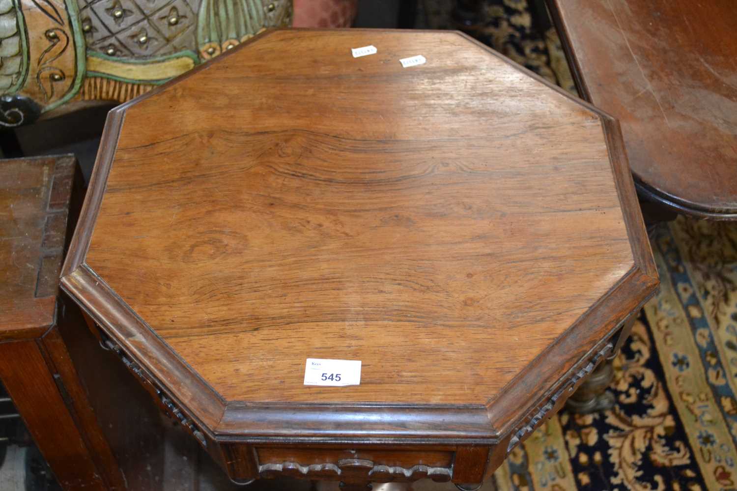 A Victorian rosewood sewing table of trumpet form with hinged octagonal top raised on a turned - Image 2 of 2