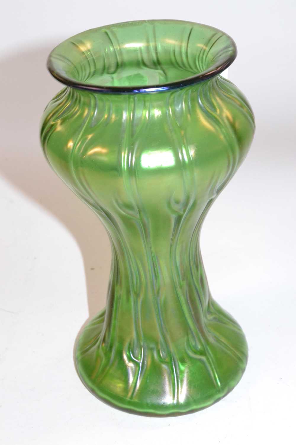 A Loetz style Art Nouveau vase, green with some irridescence, 19cm high