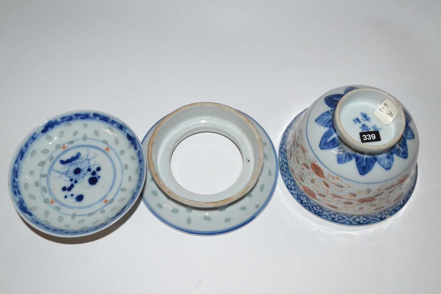 A Chinese porcelain rice bowl cover and stand, 19th Century with four character mark to base and - Image 6 of 6