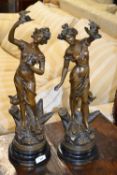 A pair of late 19th Century bronzed Spelter figures of classical design