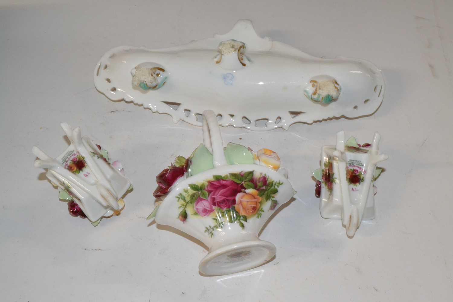 A box containing Royal Albert porcelain flowers and two wheelbarrows and further porcelain tray - Image 4 of 4