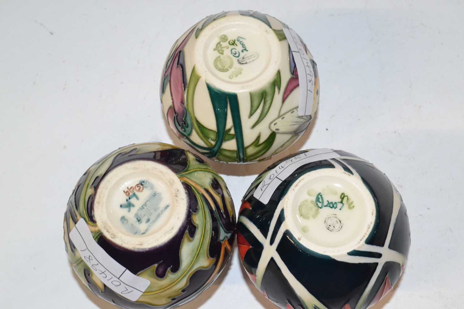 Group of three small Moorcroft vases all with typical floral designs - Image 2 of 2