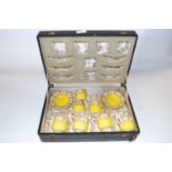 A cased Royal Worcester coffee set, the yellow ground with floral decoration comprising four cups