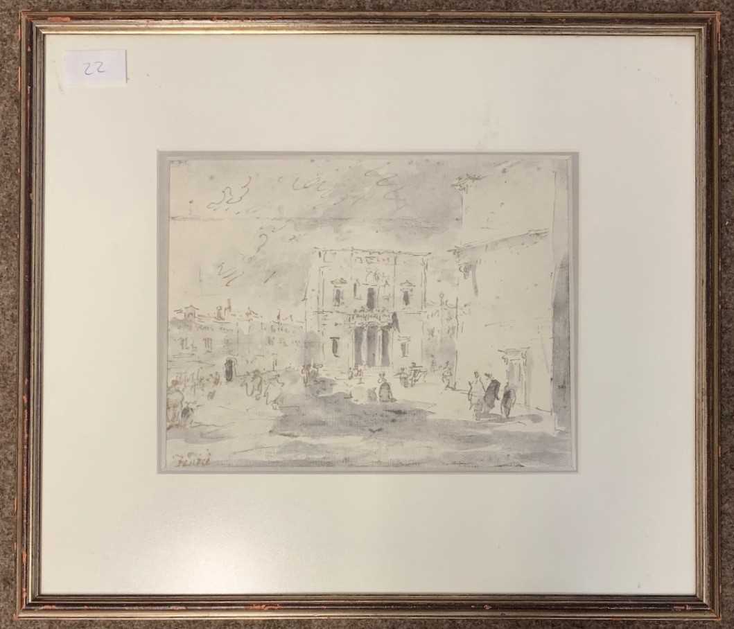 After Francesco Guardi, 'Il Campo S.Fantin and the Fenice Theatre', en grasaille lithograph,19.