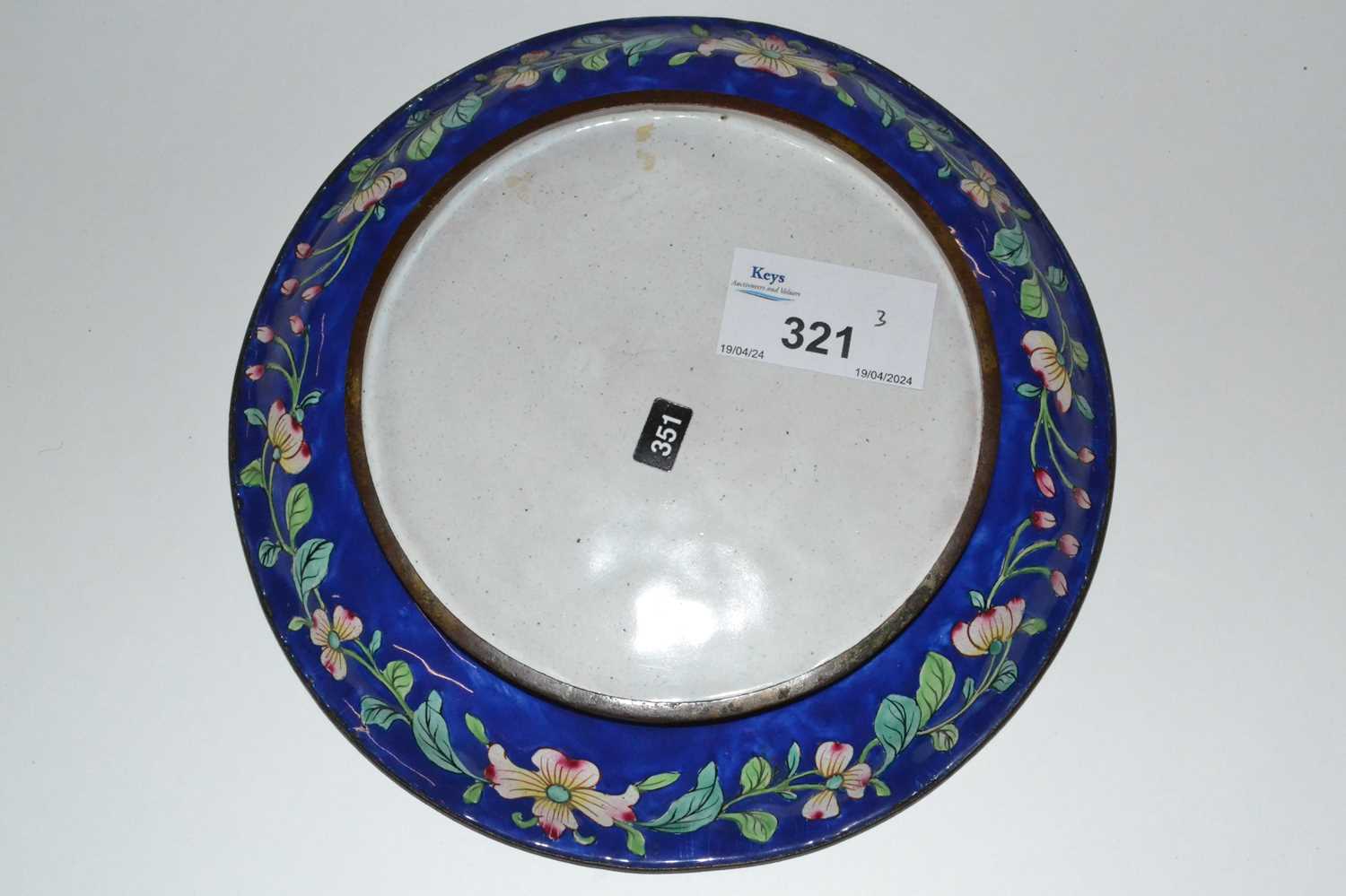 A small enamelled bowl, the blue ground with famille rose decoration, 17cm diameter (Inventory 351) - Image 2 of 2