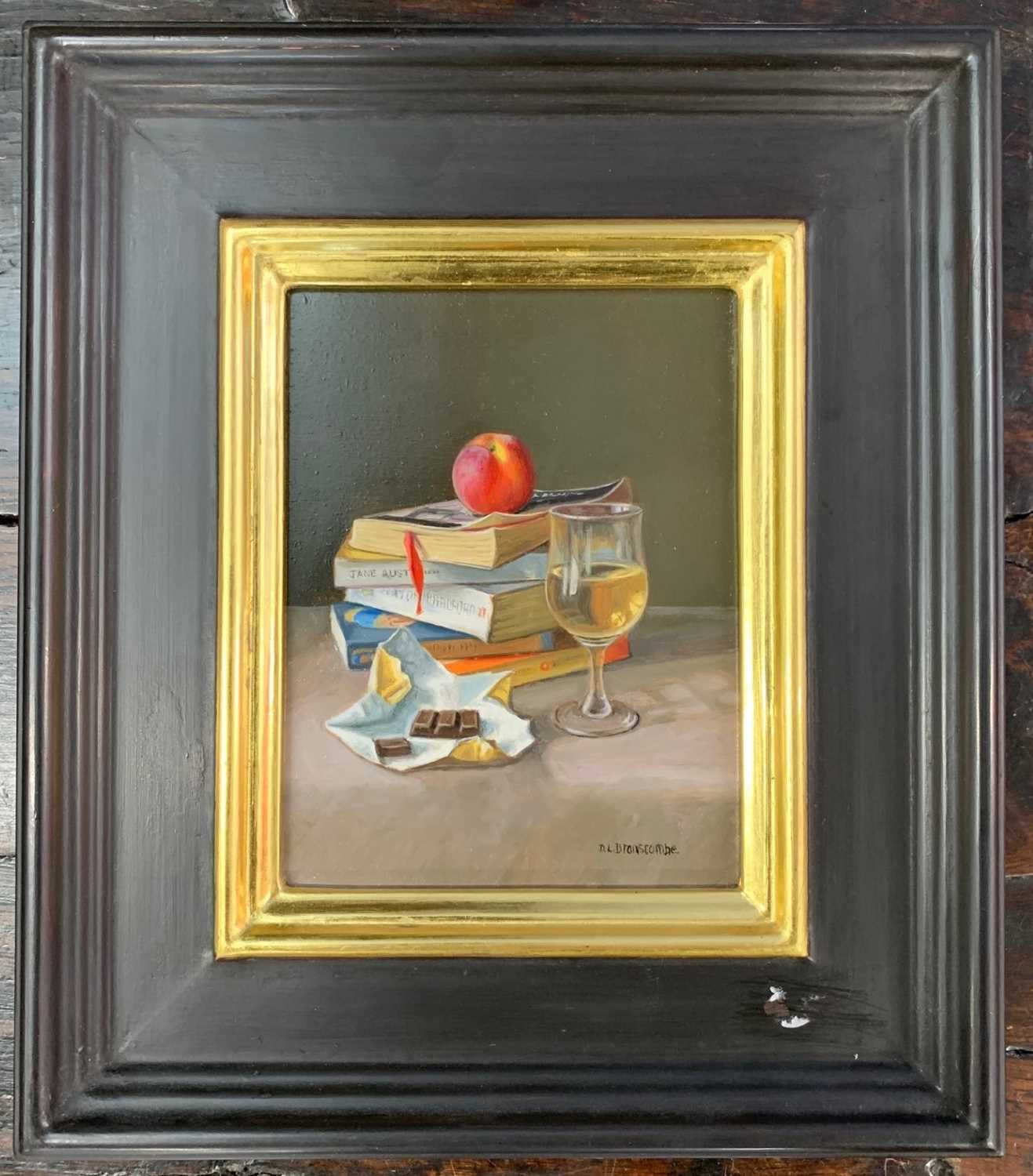 Dianne Branscombe (British, b.1959), 'Paperbacks for Her', oil on board, signed, 8x11cm, framed,