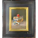 Dianne Branscombe (British, b.1959), 'Paperbacks for Her', oil on board, signed, 8x11cm, framed,