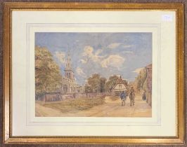 British School, 20th century, inscribed on backboard 'Ellington Church Harts', watercolour, 30x42cm,