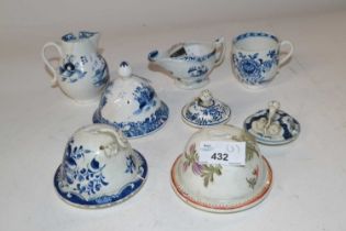 A collection of 18th Century Lowestoft porcelain lids, mainly with blue and white designs, also a