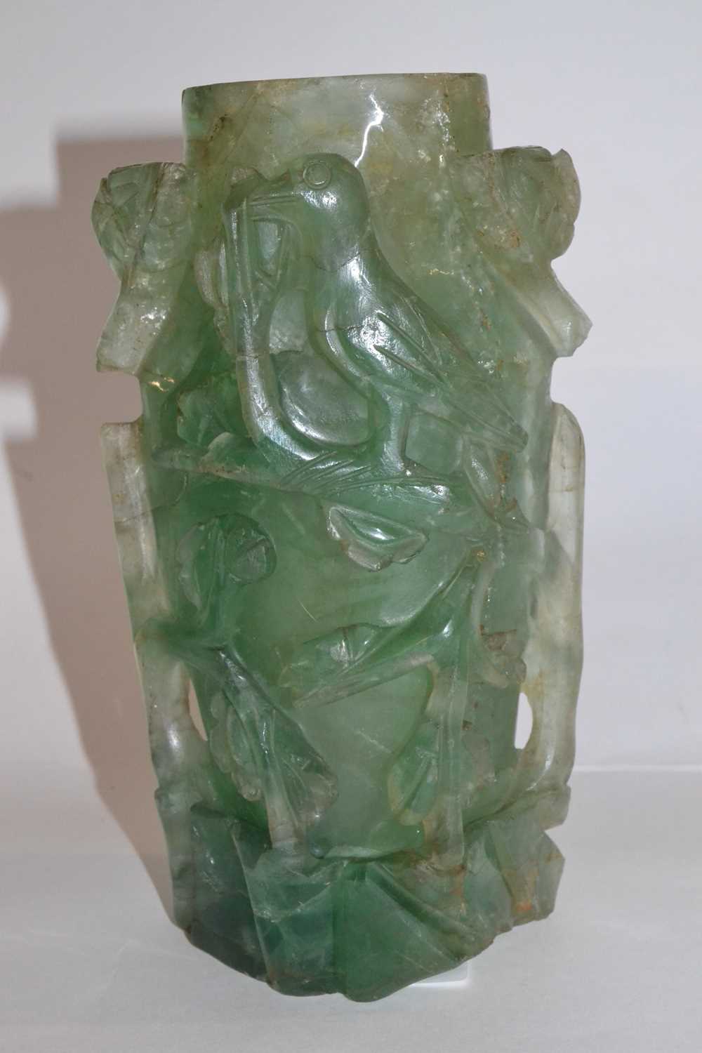 A Chinese carved quartz vase decorated in relief with carved flowers, 17cm high - Image 4 of 5