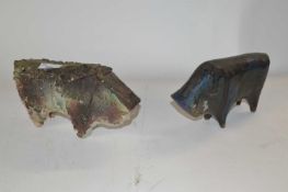 Two ceramic models of bulls, one in Bitossi style, 24cm long