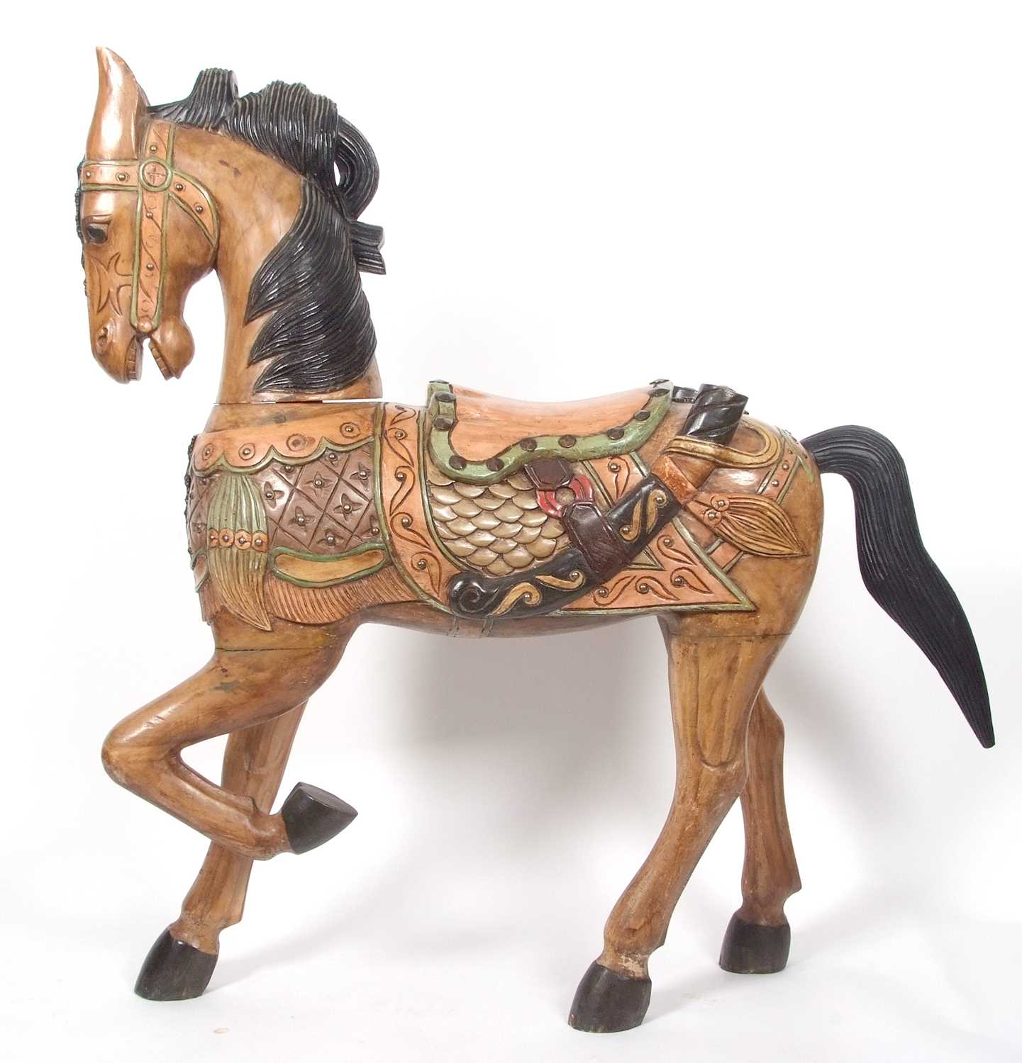 A large Italian carved wooden model of a prancing horse decorated in polychrome, approx 130cm high - Image 3 of 7