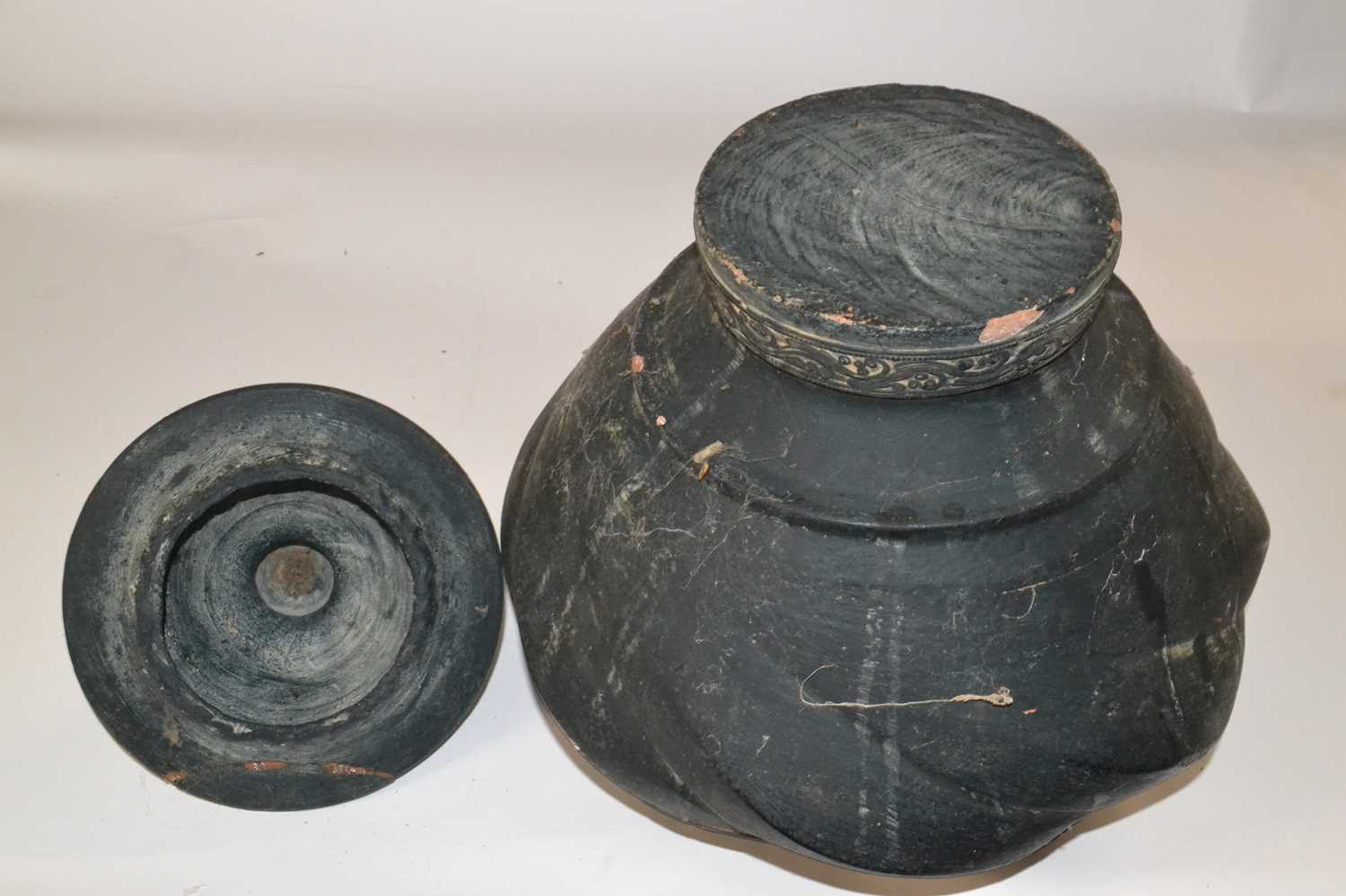 A large pottery jar and cover, possibly Sino-Tibetan, 35cm high - Image 3 of 3