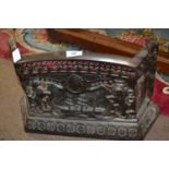 Small cast iron bedroom fire kerb decorated in a design marking Queen Victoria's Jubilee, 40cm wide