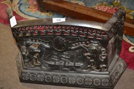 Small cast iron bedroom fire kerb decorated in a design marking Queen Victoria's Jubilee, 40cm wide