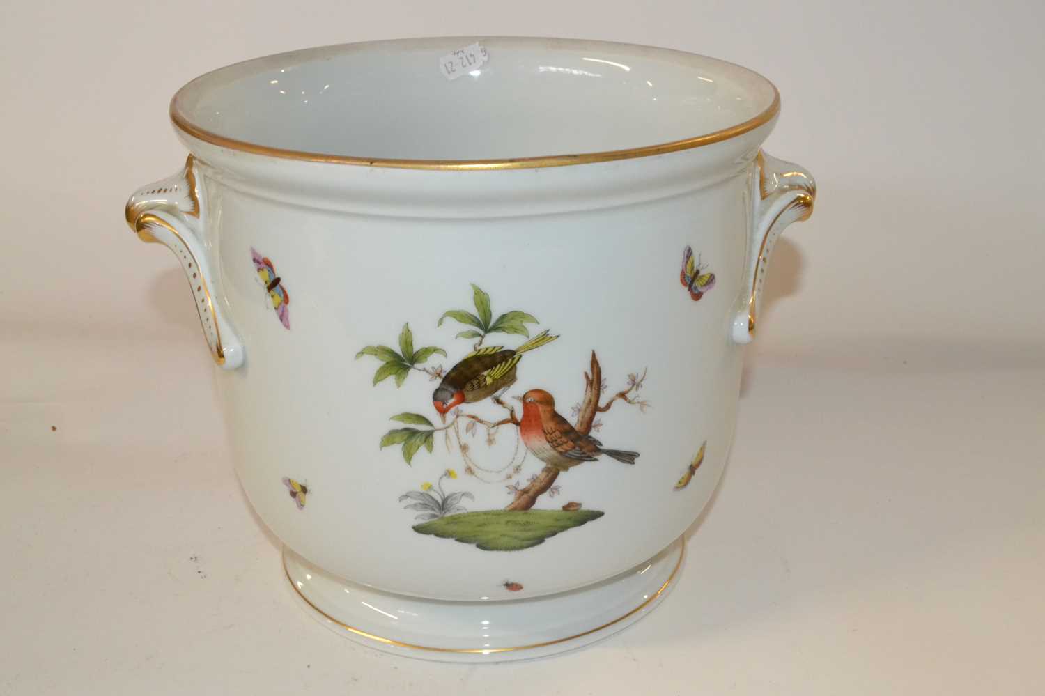 A large Herend jardiniere painted with birds in Meissen style, 21cm high Good original condition - Image 2 of 3