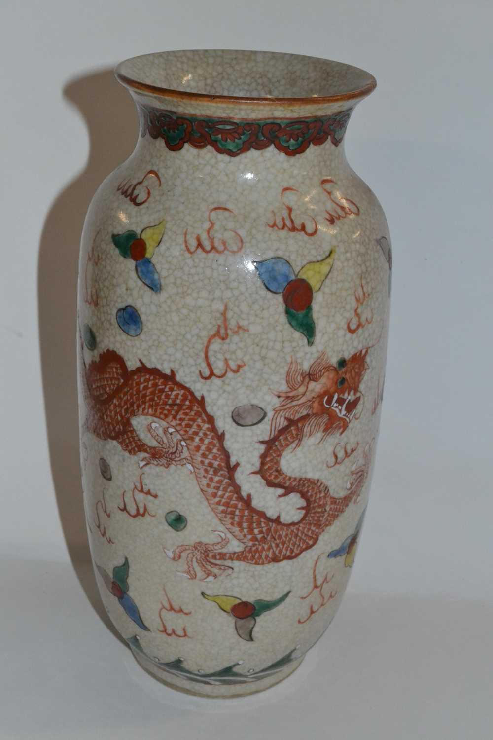 Chinese crackle ware vase with polychrome decoration of opposing dragons in famille vert and famille - Image 13 of 36