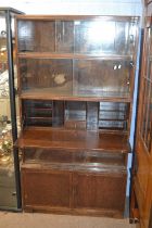 A Minty vintage oak stacking combination bookcase and bureau formed of five sections, 89cm wide