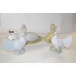 Pair of ceramic pigeons by Brenda Dennis together with a two models of ducks and a Royal Worcester