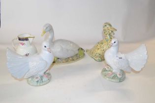 Pair of ceramic pigeons by Brenda Dennis together with a two models of ducks and a Royal Worcester